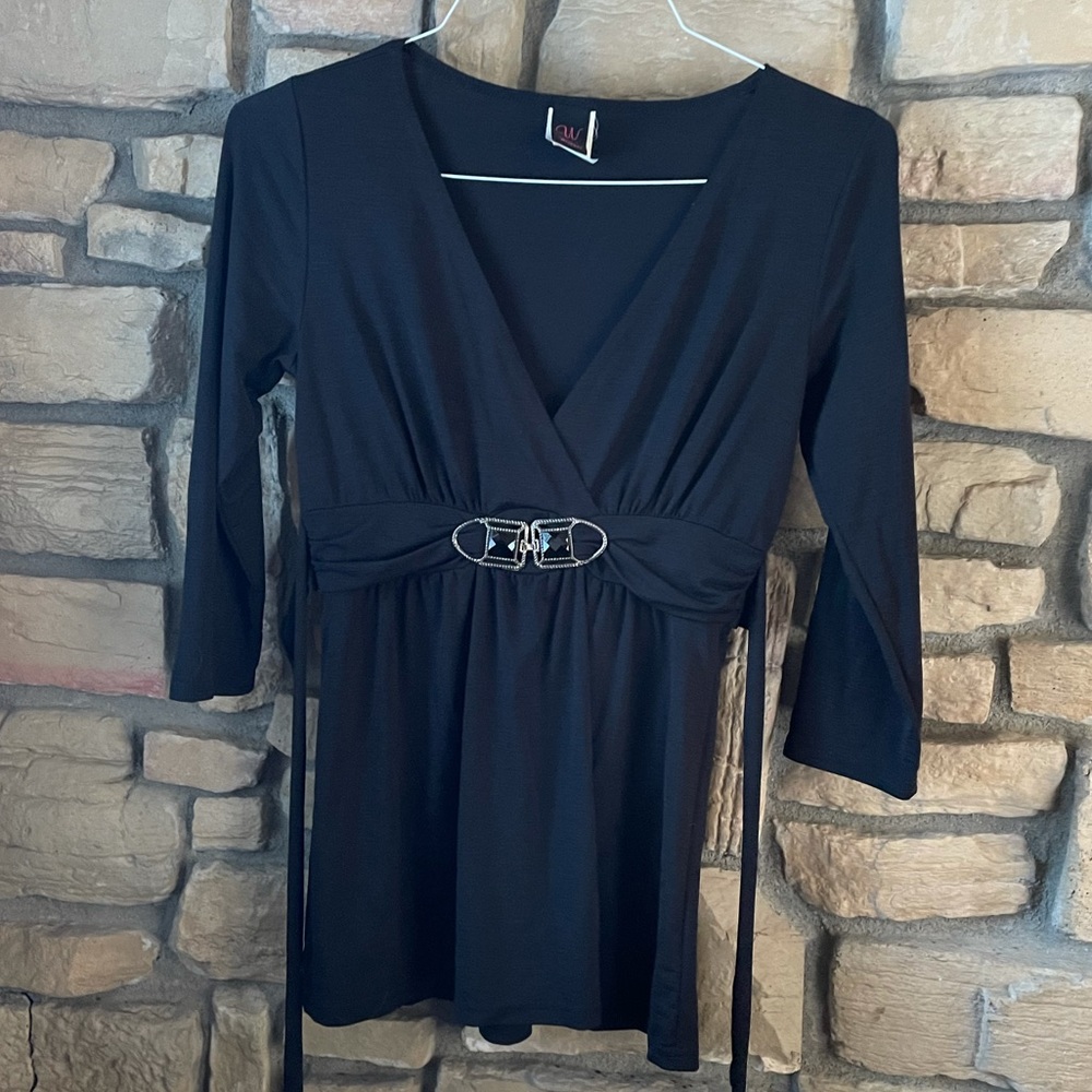 Black V-neck Tie Blouse size M